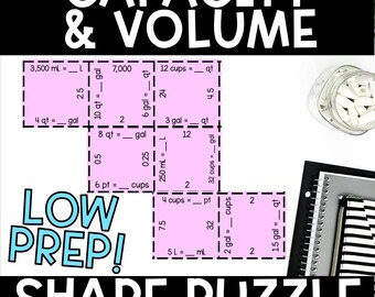 Converting Capacity and Volume Puzzle 4th & 5th Grade Measurement Activity Tarsia