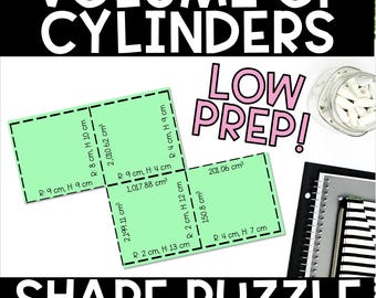 Volume of Cylinders Puzzle – Geometry Shape Activity for 6th–8th Grade Tarsia
