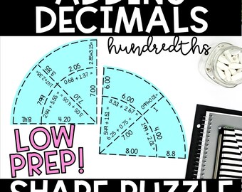 Adding Decimals to the Hundredths Puzzle – Shape Activity for 4th & 5th Grade Tarsia