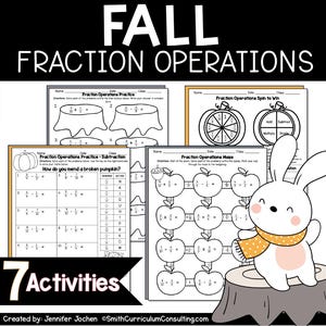 Fall Math Activity Fraction All Operations Activities LOW PREP Worksheets Practice
