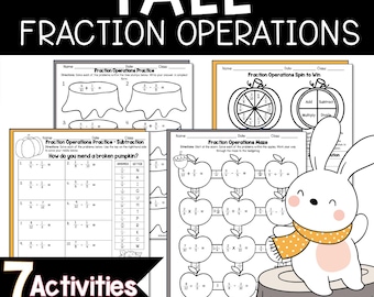 Fall Math Activity Fraction All Operations Activities LOW PREP Worksheets Practice