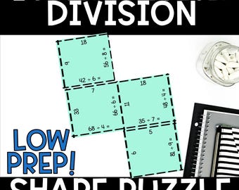 2-Digit by 1-Digit Division Shape Puzzle Division Practice for 4th & 5th Tarsia