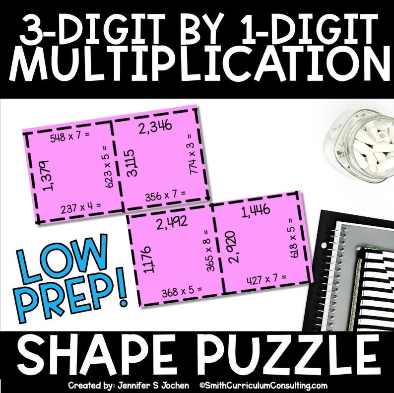 Number Pieces Multi Digit Math Example 3-digit by 1-digit Multiplication Shape Puzzle Multi-digit ...