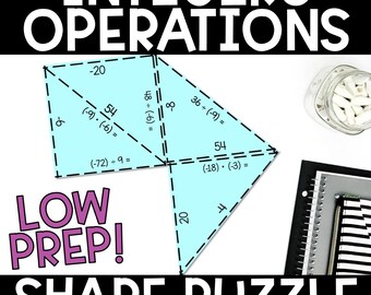 Integer Operations Puzzle: Math Center Activity (6th-8th Grade Tarsia Shape Puzzle)