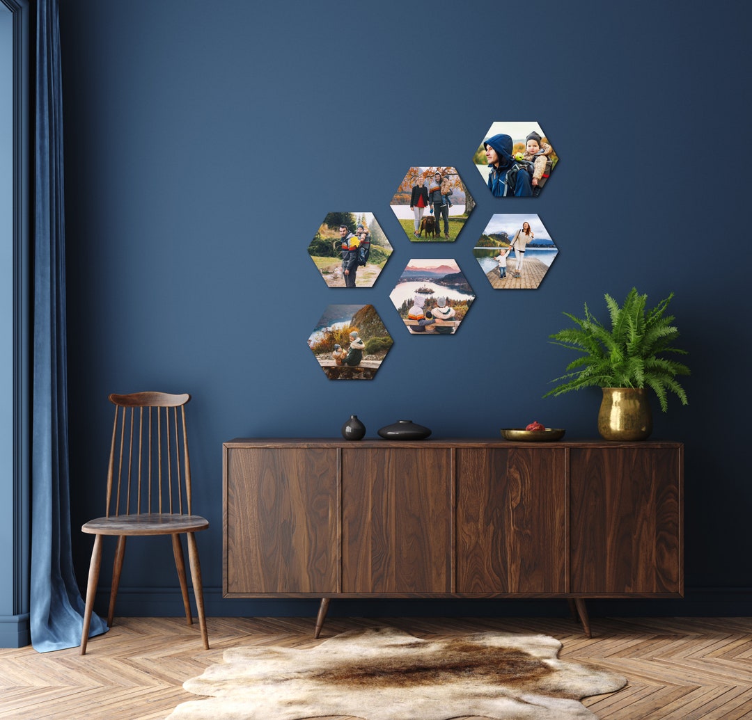 Hexagon photo wall tiles photo wood tiles wall art etsy uk