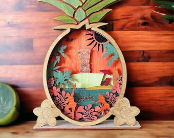 Handcrafted Layered Wood Pineapple Wall Art: Tropical Beach House Decor