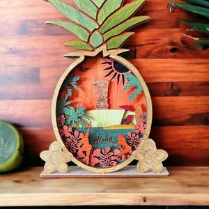 Handcrafted Layered Wood Pineapple Wall Art: Tropical Tiki Vibes for Beach House Decor & Unique Gifts