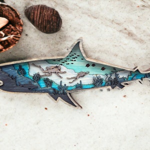 3D Layered Wooden Shark Wall Art - Ocean Theme Coastal Decor for Beach House or Nautical Enthusiast Gift