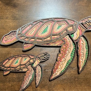 Holzschildkröte Mandala aus Holz: Handgefertigte Meeresschildkröte