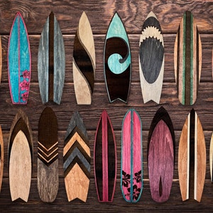 Handcrafted Wooden Surfboard Magnets: Hawaiian-Inspired Geometric Patterns for Coastal Home Decor