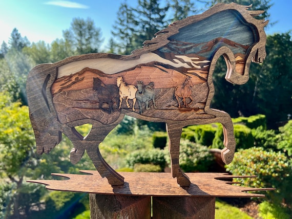 3D Layered Wood Horse Wall Art - Handcrafted Rustic