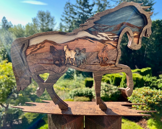 Horse Wall Art, 3D Layered Wood Equestrian Decor, Rustic Cabin Home Decor