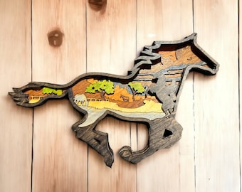 Horse Wall Art | 3D Layered Wood Equestrian Decor | Rustic Farmhouse Horse Lover Gift