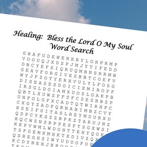 Bible Verse Word Search Printable, Bless the Lord O My Soul, Healing Psalms 103, Word Search Game, Scripture Word Search