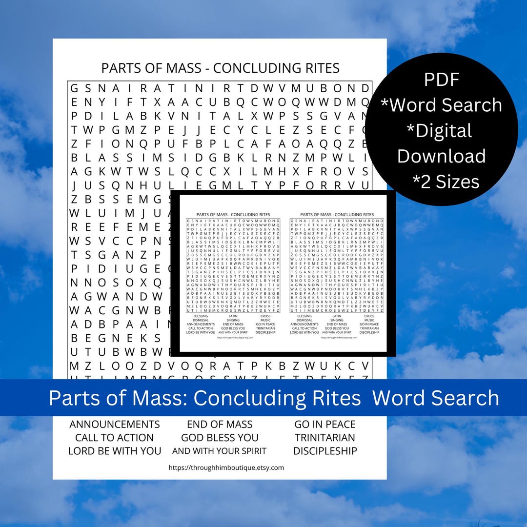 Parts of Mass - Concluding Rite Word Search Printable Christian Game ...