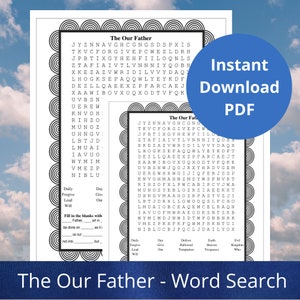 The Lord&#39;s Prayer Word Search |  Our Father Instant Download Printable | Printable Games