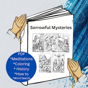 Sorrowful Mysteries Rosary Bundle - Word Search | How to|  Word Search Instant Download Printable Games |Vintage Coloring Pages, Meditations