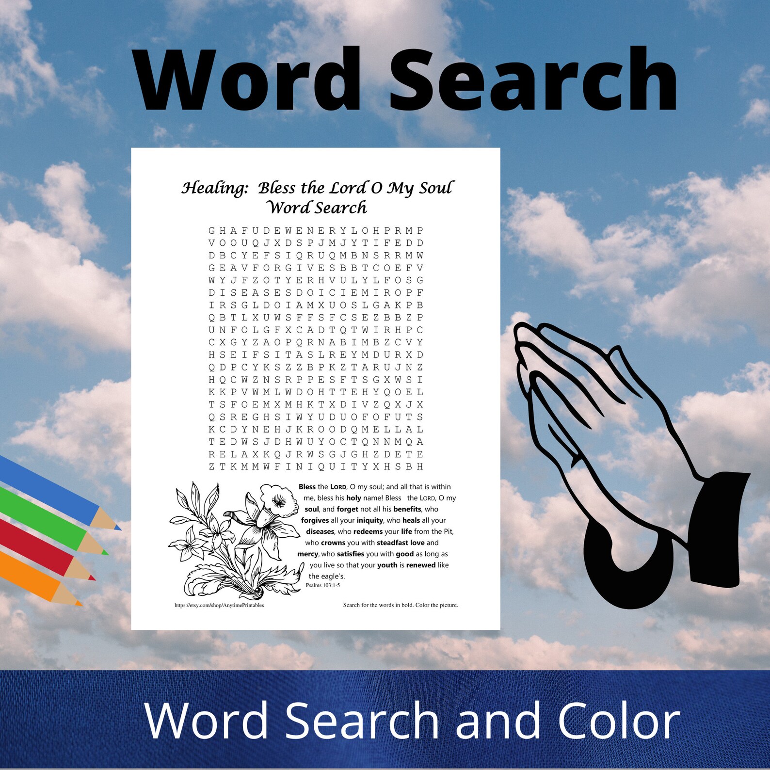 Bible Verse Word Search Printable, Bless the Lord O My Soul, Healing ...