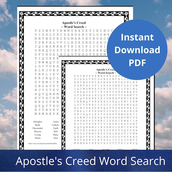 Apostles' creed word search printable christian game instant ...