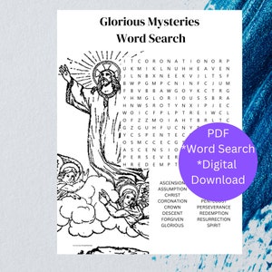 Glorious Mysteries Word Search |  Rosary Word Search Instant Download Printable | Christian Printable Game