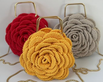 Yellow Rose Bag, Ruffled Chic Bag, Flower Rose Bag, Colourful Woman Bag, Handmade Design Bags, Personalized Woman Fashion Bags, Evening Bag
