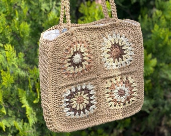 Women's Straw Weave Tote Bag, Hand Woven, Fashion Casual Bag, Gift for Her, Women's Woven Bag, Straw Bag