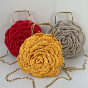 Gelbe Rosen-Tasche, zerzauste schicke Tasche, Blumen-Rosen-Tasche, bunte Frauen-Tasche, handgemachte Design-Taschen, personalisierte Frauenmode-Taschen, Abendtasche