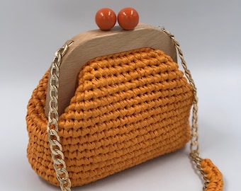 Leather Orange Bag/Pouch Bag/Handmade Leather Bag/Orange Handbag/Luxury Woman Bag