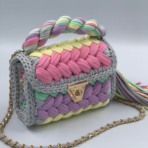 Special Bag, Multi Color Bag, Hand Woven Bag, Crochet Bag, Knitted Bag, Colorful Bag, Designer Bag, Luxury Fashion Bag, Shoulder Bag