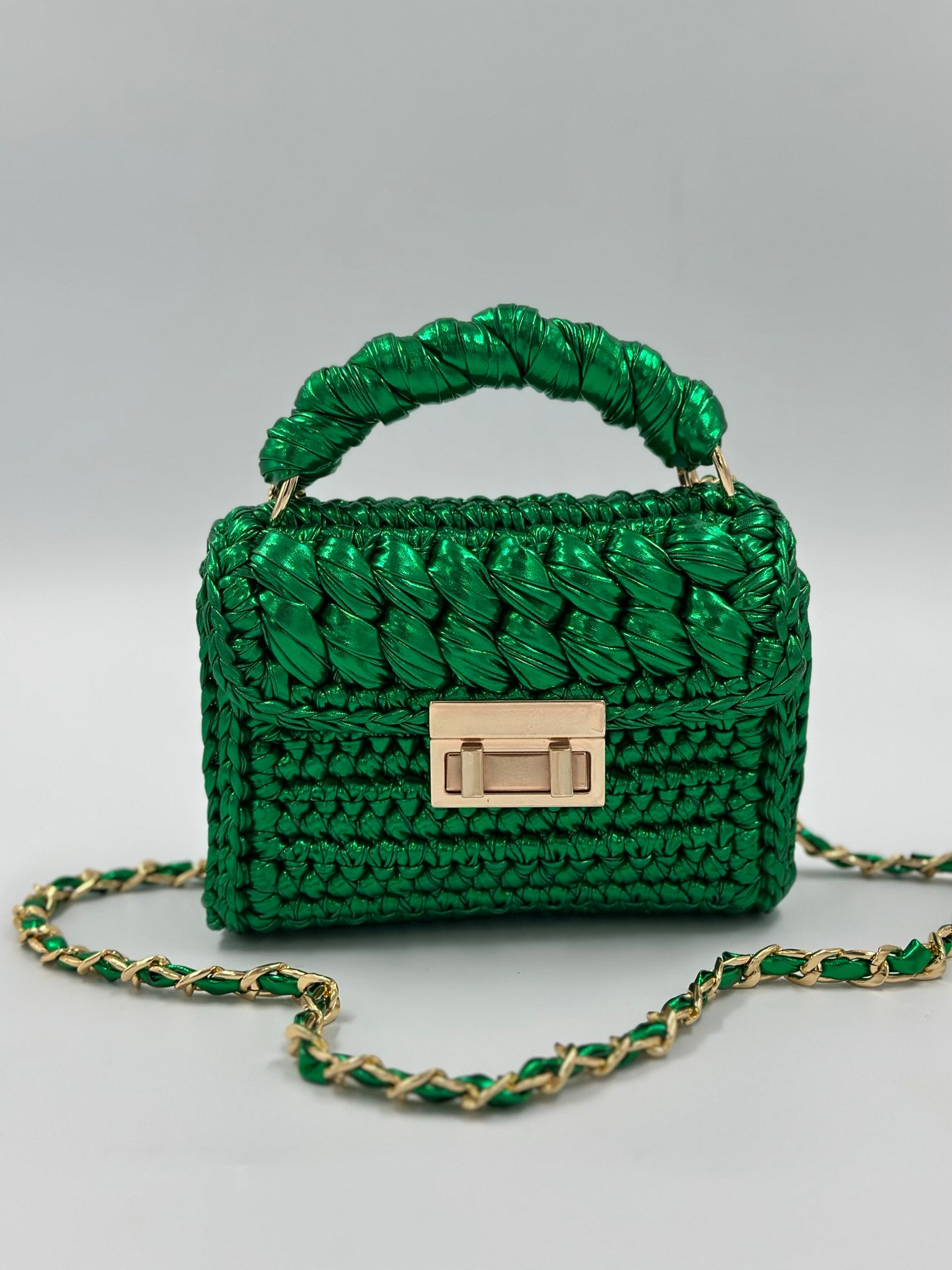 Green Metallic Crochet Bag: Handmade Woven Designer Bag - Etsy