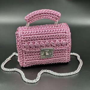 Pink Metallic Bag, Metallic Bag, Handmade Bag, Hand Woven Bag, Crochet Bag, Knitted Bag, Designer Bag, Luxury Bag, Women&#39;s Bag