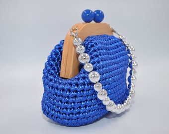 Bolso de crochet azul metalizado hecho a mano: Clutch de noche