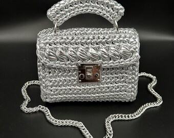 ★athe★ MERINGUE Silver l Chain Raffia Crossbody Bag S Silver Bag, Metallic Silver Bag, Designer Bag, Luxury Bag