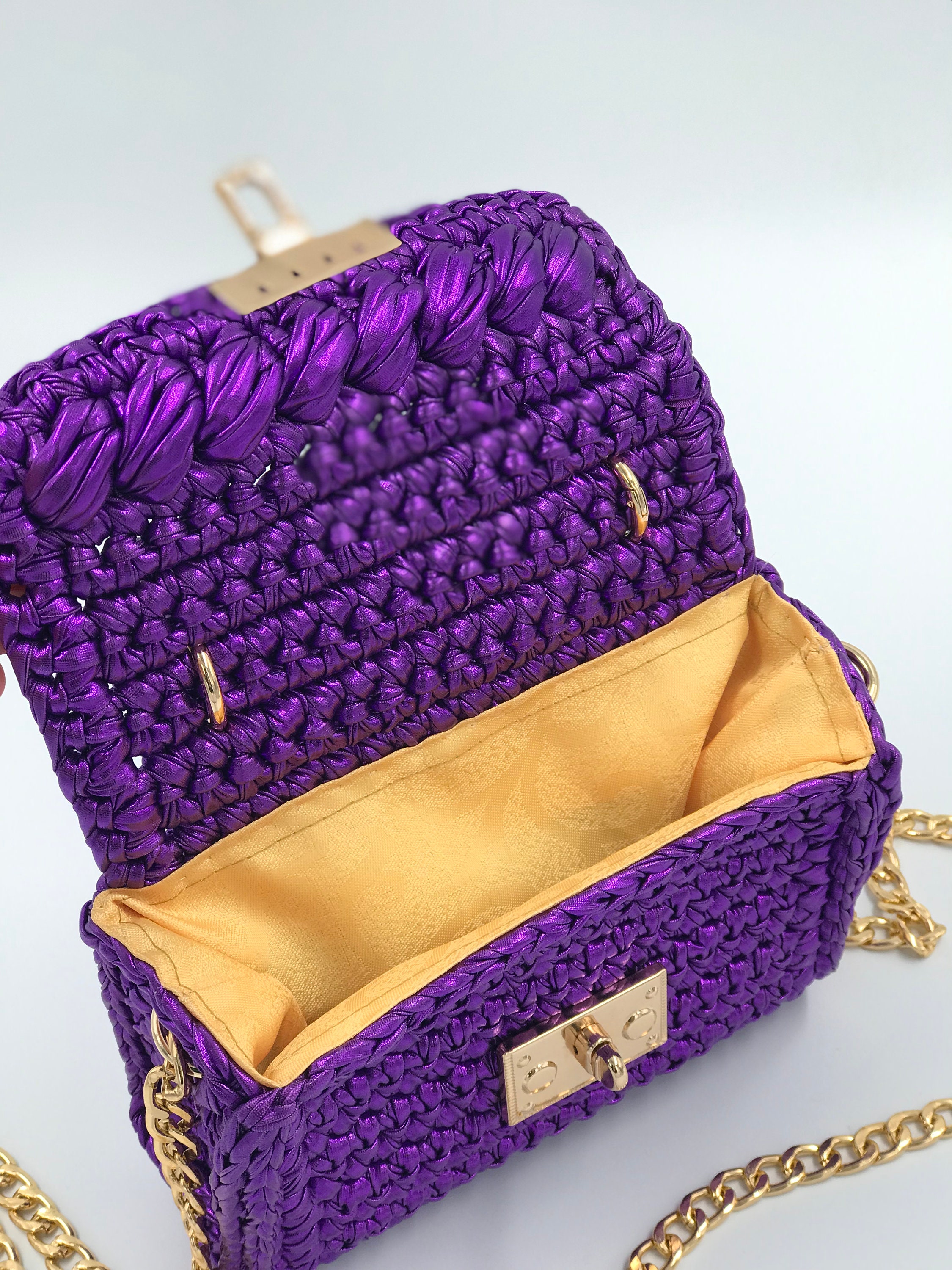 Handbag for Woman, Handmade Metallic Purple Bag, Purple