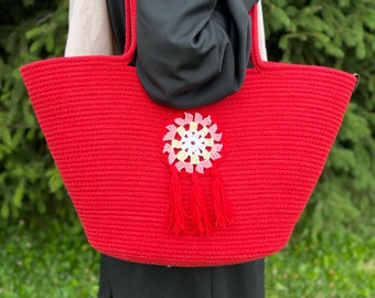 Handmade Straw Beach Tote: French Market Basket