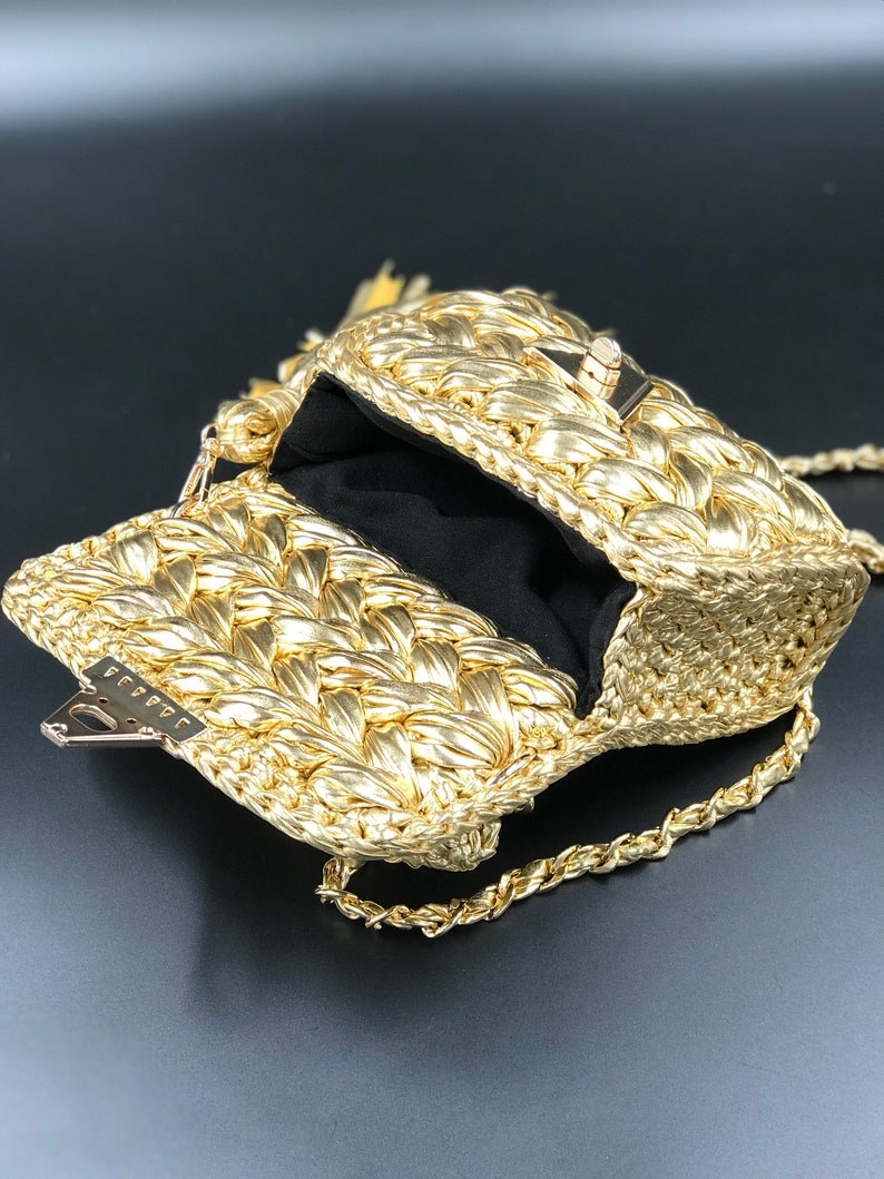 Metallic Gold Bag, Handmade Bag, Crochet Women Bag, Luxury Bag