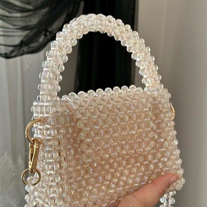 Champagne-colored Crystal Beaded Handbag, Sparkling Bag, Crystal Purse, Diamond Bag, Evening Bag, Prom Handbag, Rhinestone Bag, Shining Bag