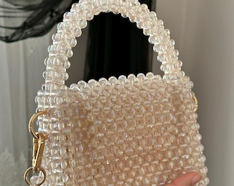 Handmade Crystal Beaded Evening Bag: Champagne Prom Purse