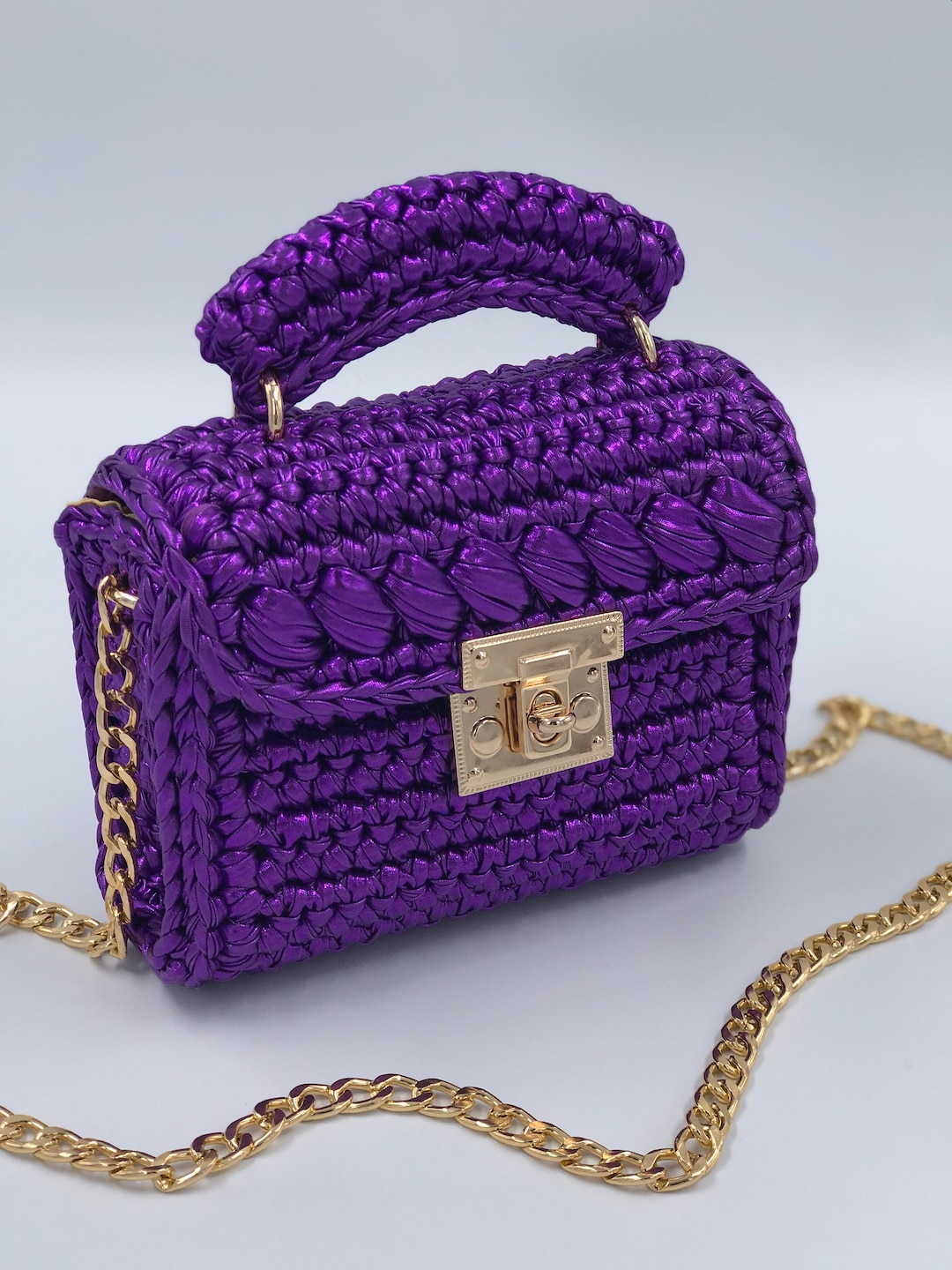 Handmade Metallic Purple Crochet Bag: Evening Shoulder Bag - Etsy