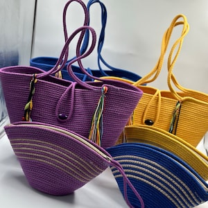 Purple Straw Beach Bag: Handmade French Market Basket