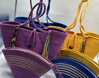 Purple Straw Beach Bag: Handmade French Market Basket
