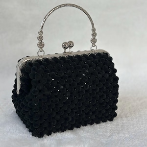 Sac à main en velours noir avec perles, Pochette scintillante, Porte-monnaie en cristal, Sac en diamants, Sac de soirée, Sac à main pour bal de promo, Sac en strass, Sac brillant