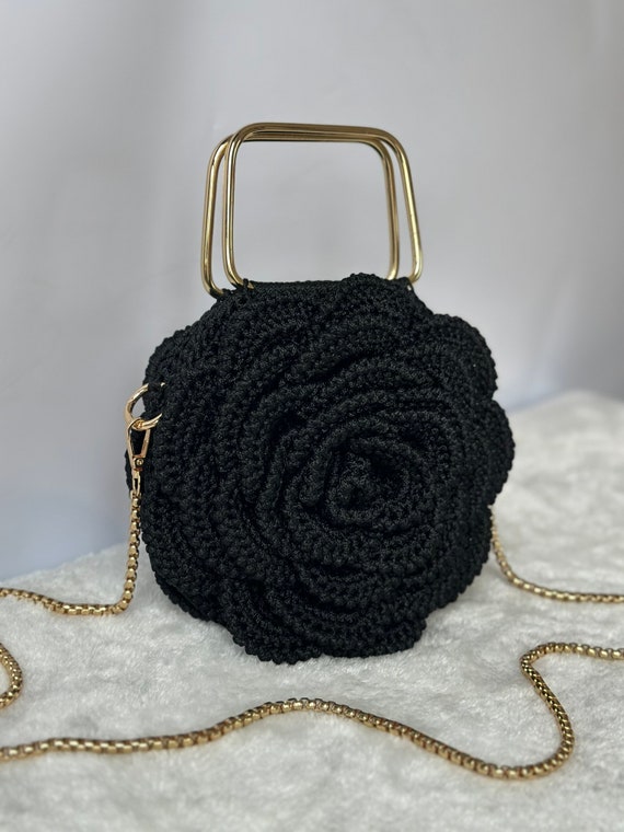 Crochet Rose Bag: Ruffled Evening Bag With Metal Handle - Etsy