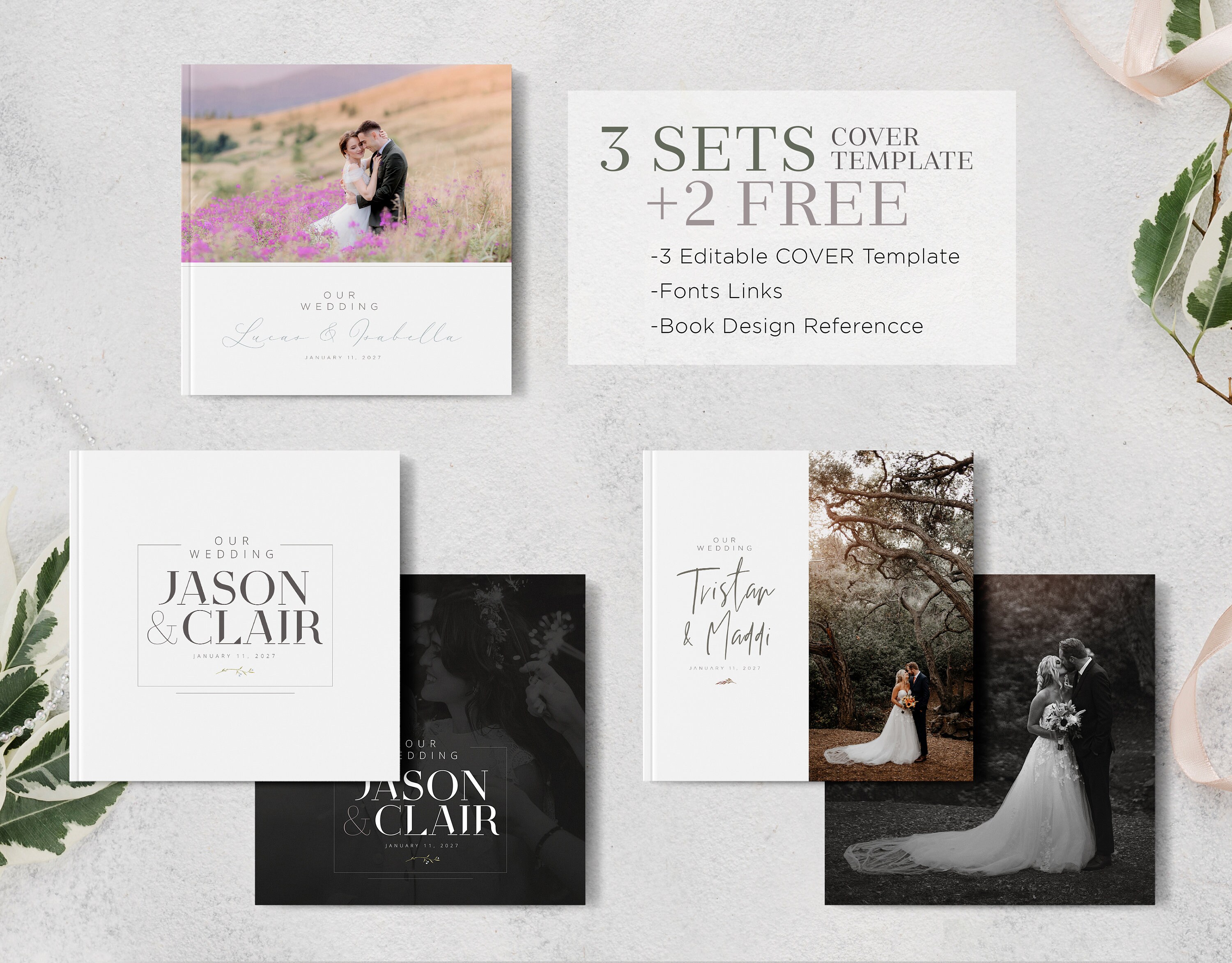SET of 3, Photobook Cover Template for Square Wedding Album, Instant ...