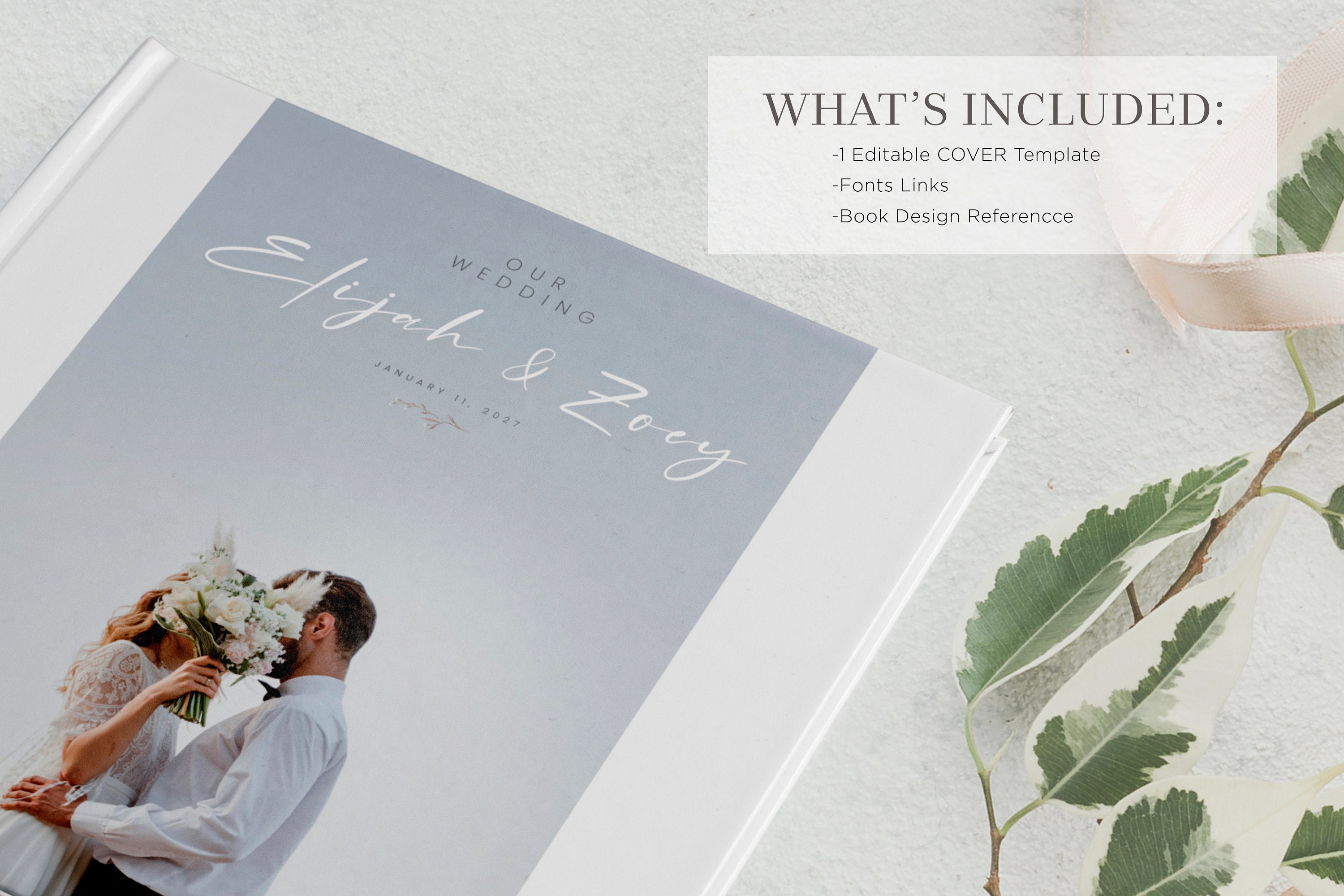 Photobook Cover Template for Square Wedding Album, Instant