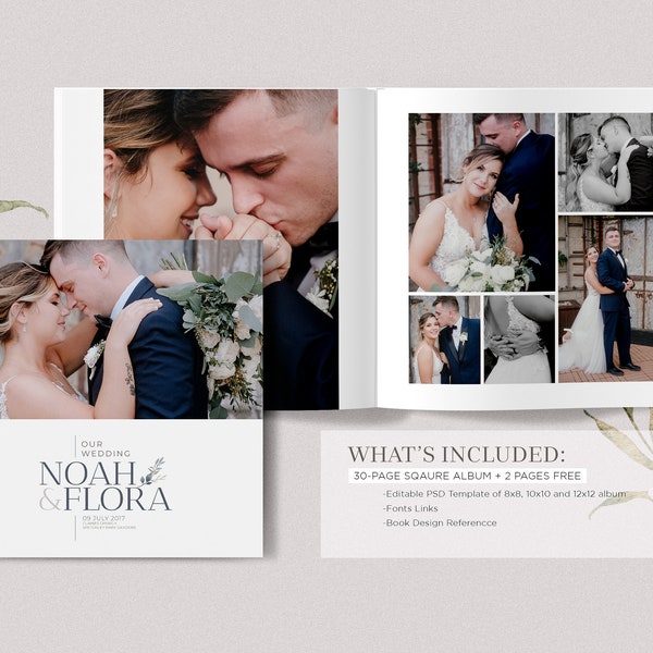 Minimalist 12x12, 10x10, 8x8, SQUARE Wedding Album Template, 30-Page + Cover PSD Photobook Template, Instant Download