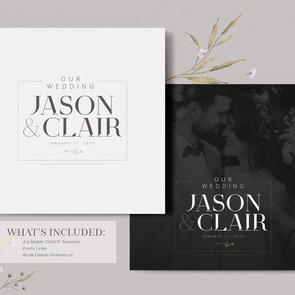 Photobook Cover Template For Square Wedding Album, Instant Download, PSD