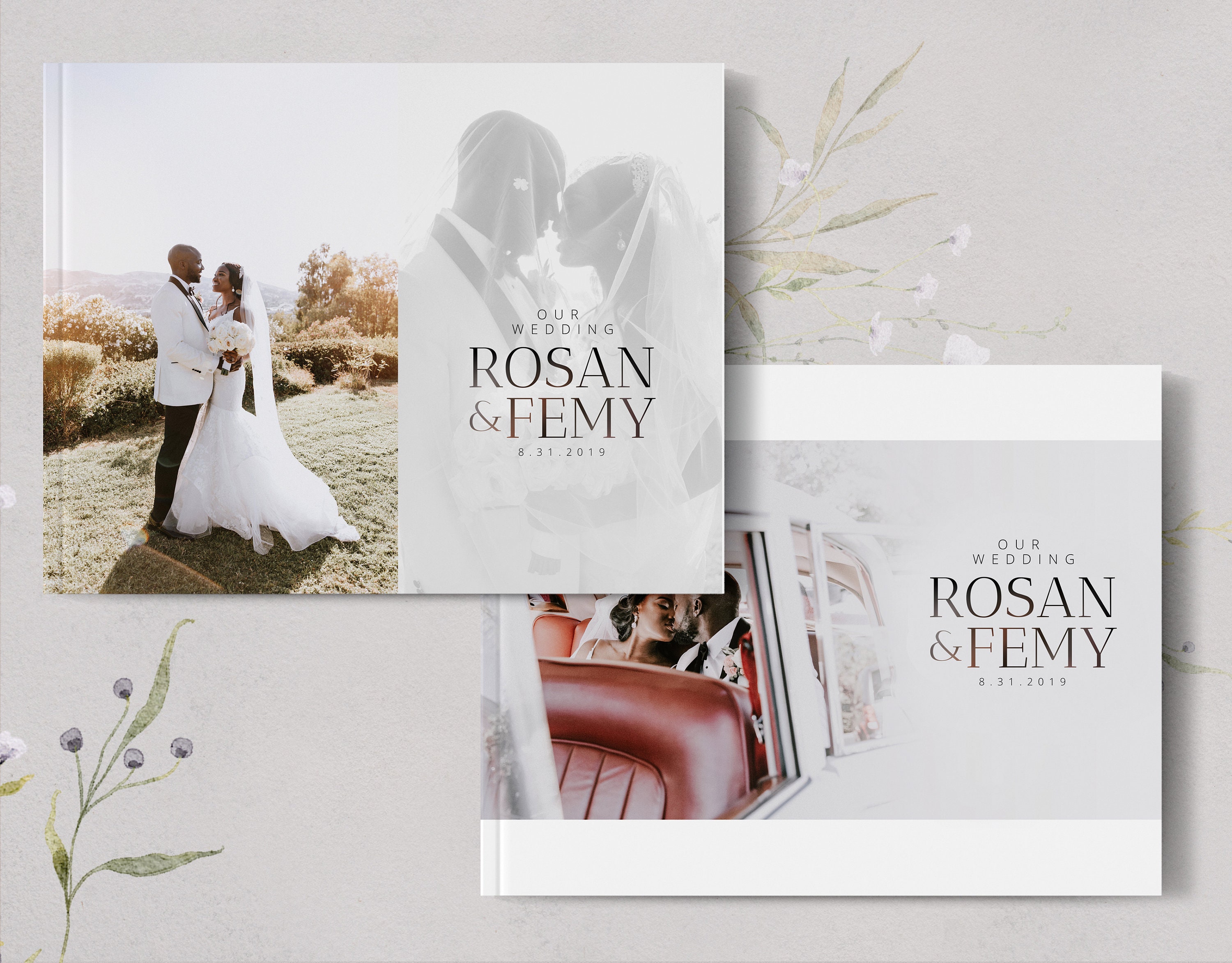 Minimalist 11x14 LANDSCAPE Wedding Album Template, 50page Cover PSD