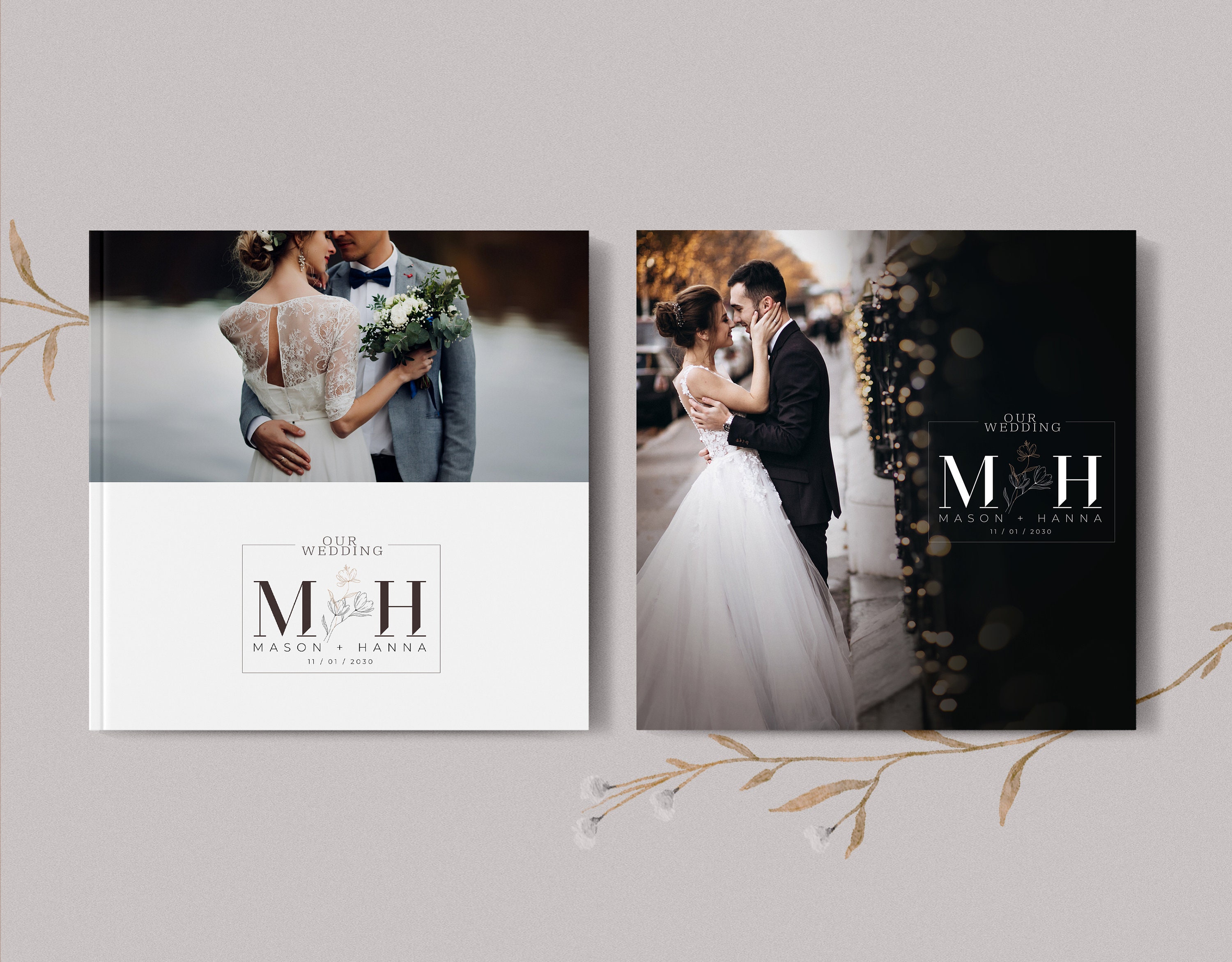 Photobook Cover Template for Square Wedding Album, Instant Download, PSD 