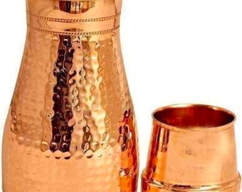 100% Pure Copper Bedroom Bottle with inbuilt Copper Glass 1 Litre